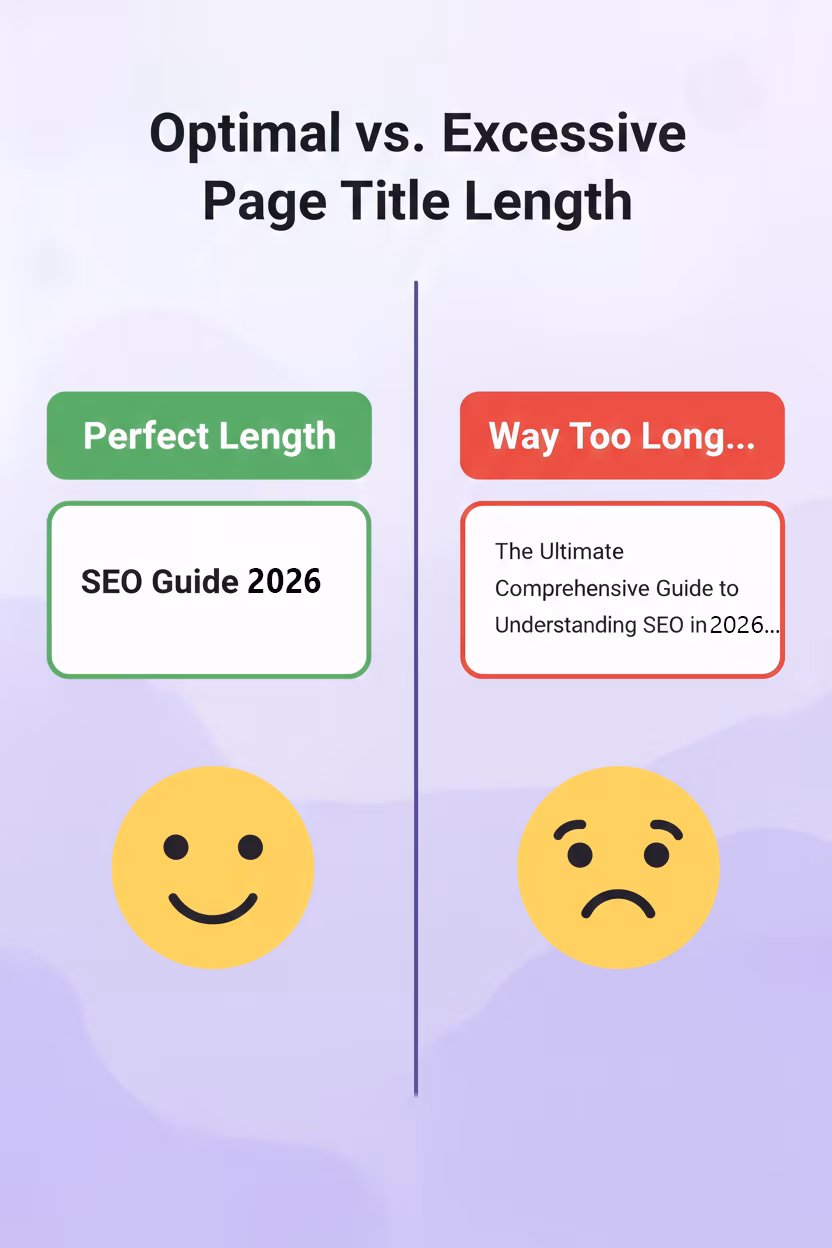 Comparison of optimal and excessive page title lengths, highlighting best practices for SEO and user engagement.